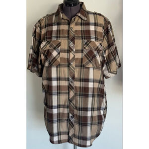 Men's Mac Jacques Plaid Casual Button Down Shirt XXL Brown Beige